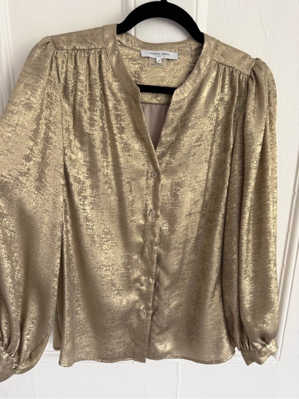 Gerard Darel Metallic Gold Button-Down Blouse
